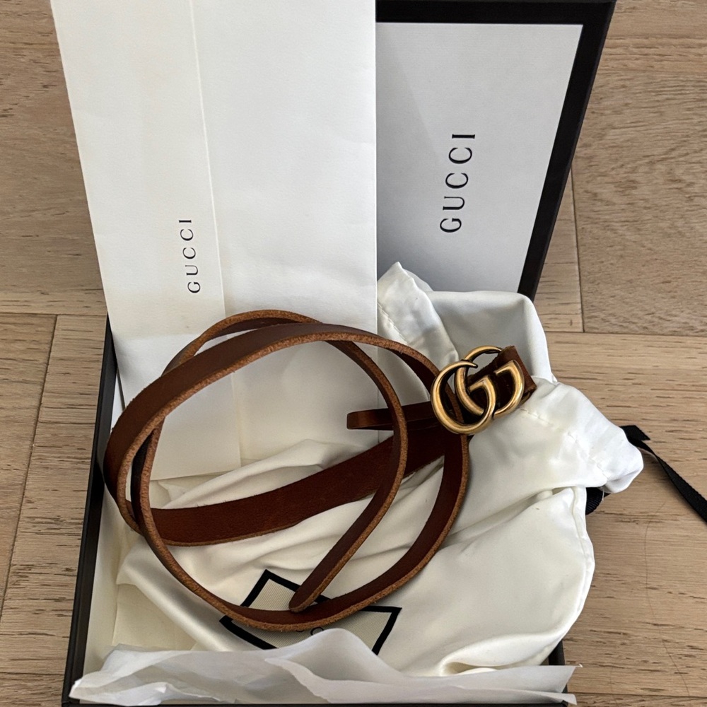 Gucci Double G thin brown belt sz80